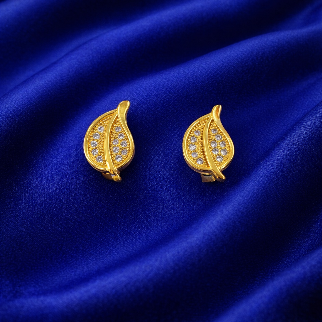 Elegant Leaf Gold-Tone Stud Earrings