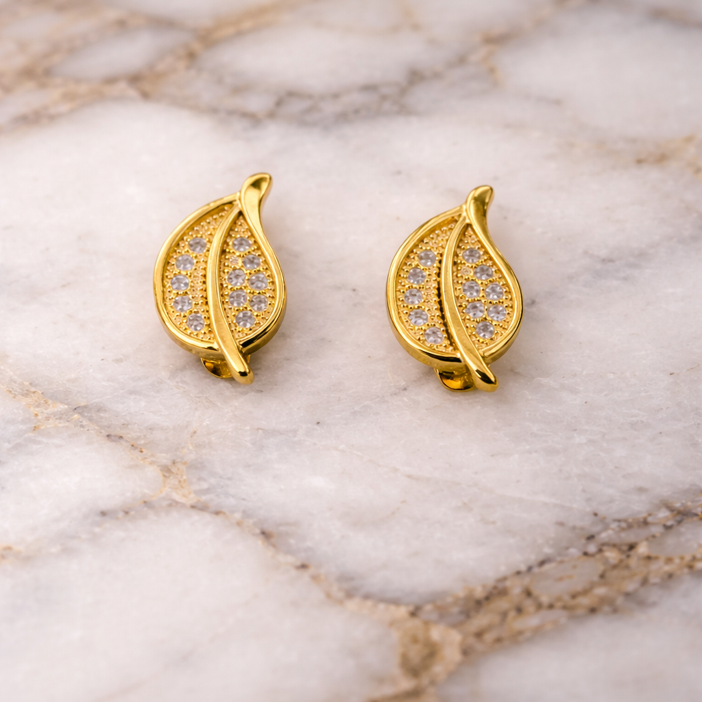 Elegant Leaf Gold-Tone Stud Earrings
