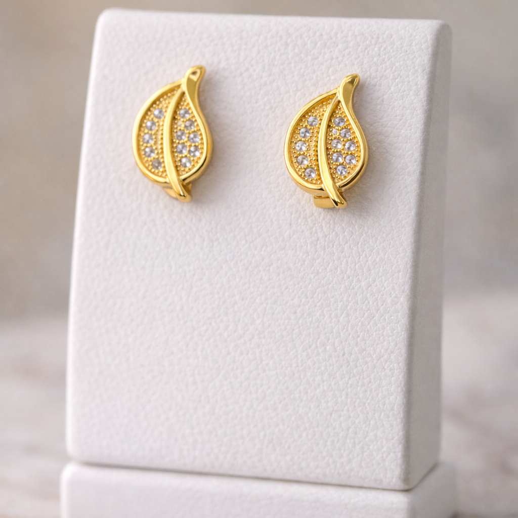 Elegant Leaf Gold-Tone Stud Earrings