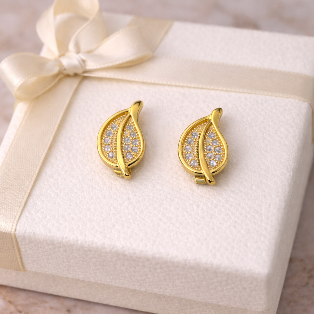 Elegant Leaf Gold-Tone Stud Earrings