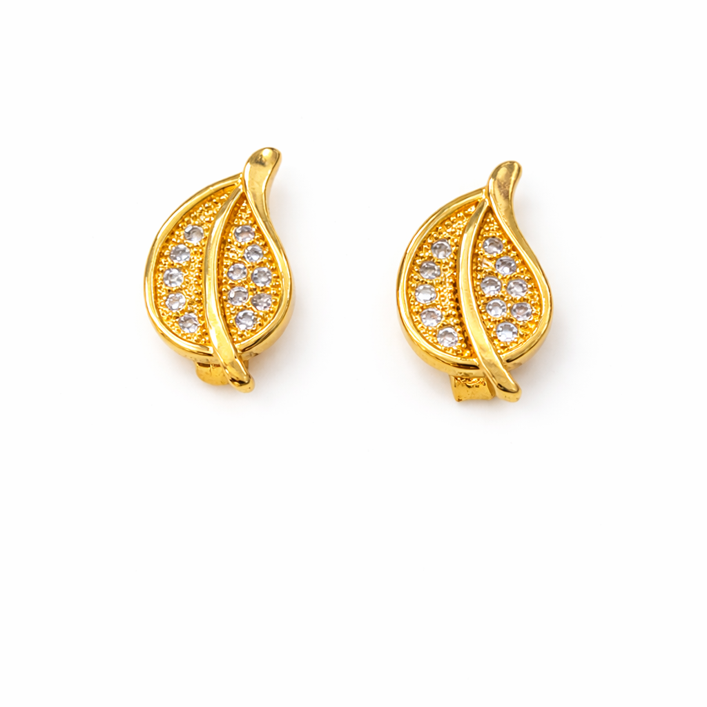 Elegant Leaf Gold-Tone Stud Earrings