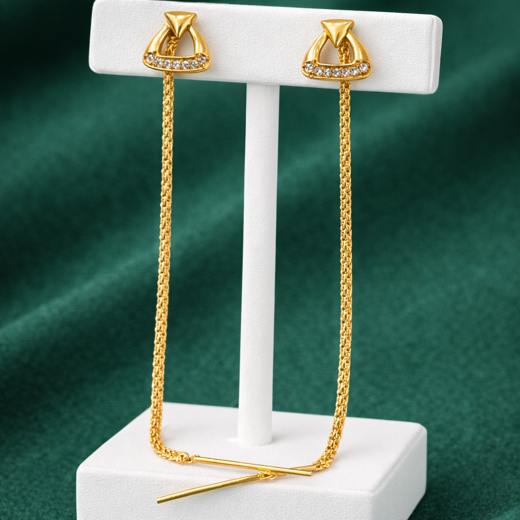 Sleek Crystal Chain Drop Gold-Tone Earrings