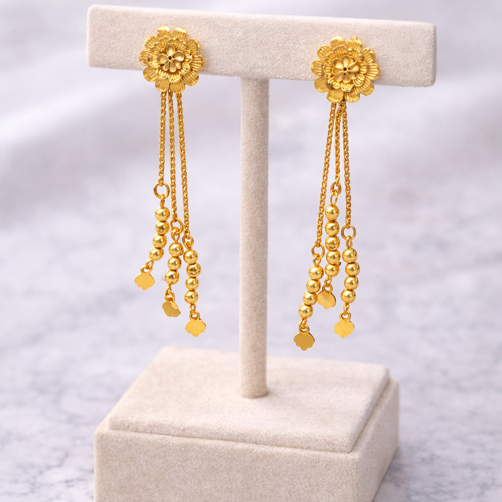 Floral Chain Tassel Gold-Tone Drop Earrings
