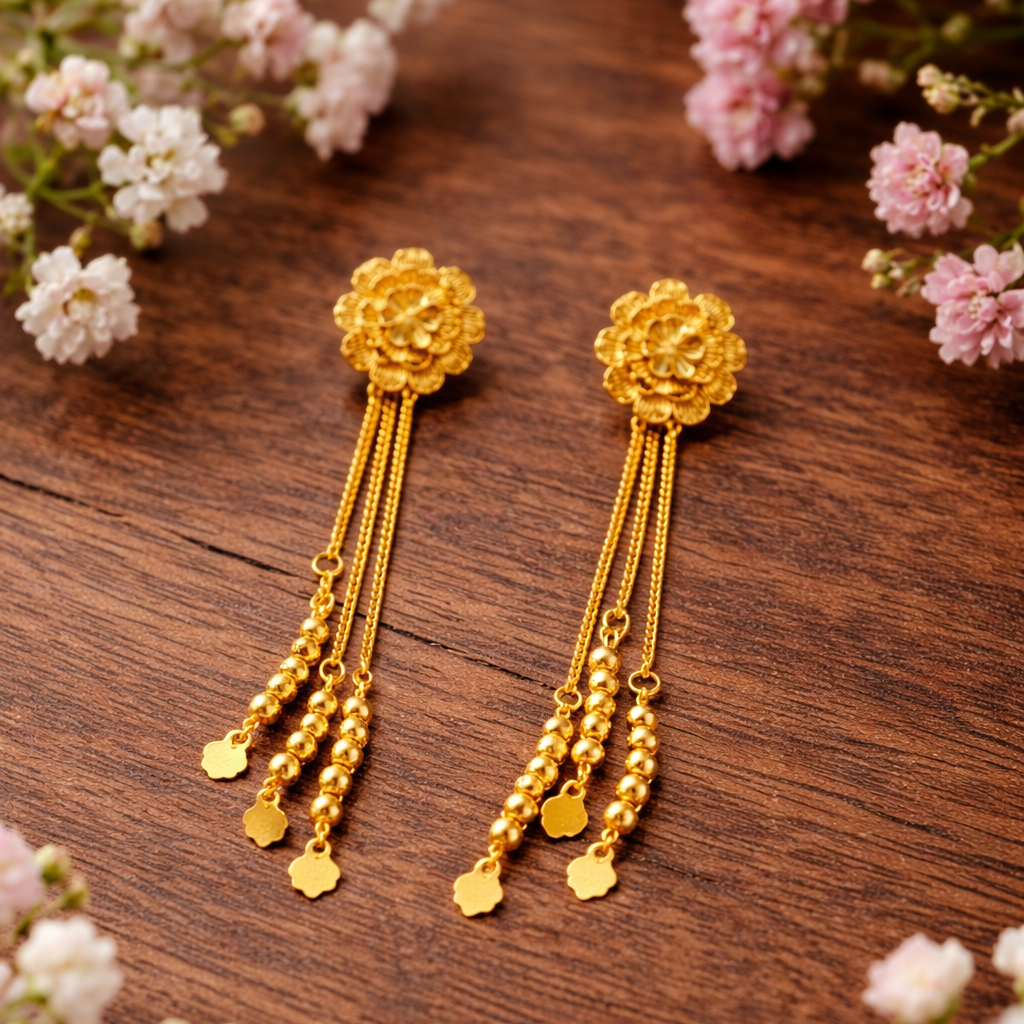 Floral Chain Tassel Gold-Tone Drop Earrings