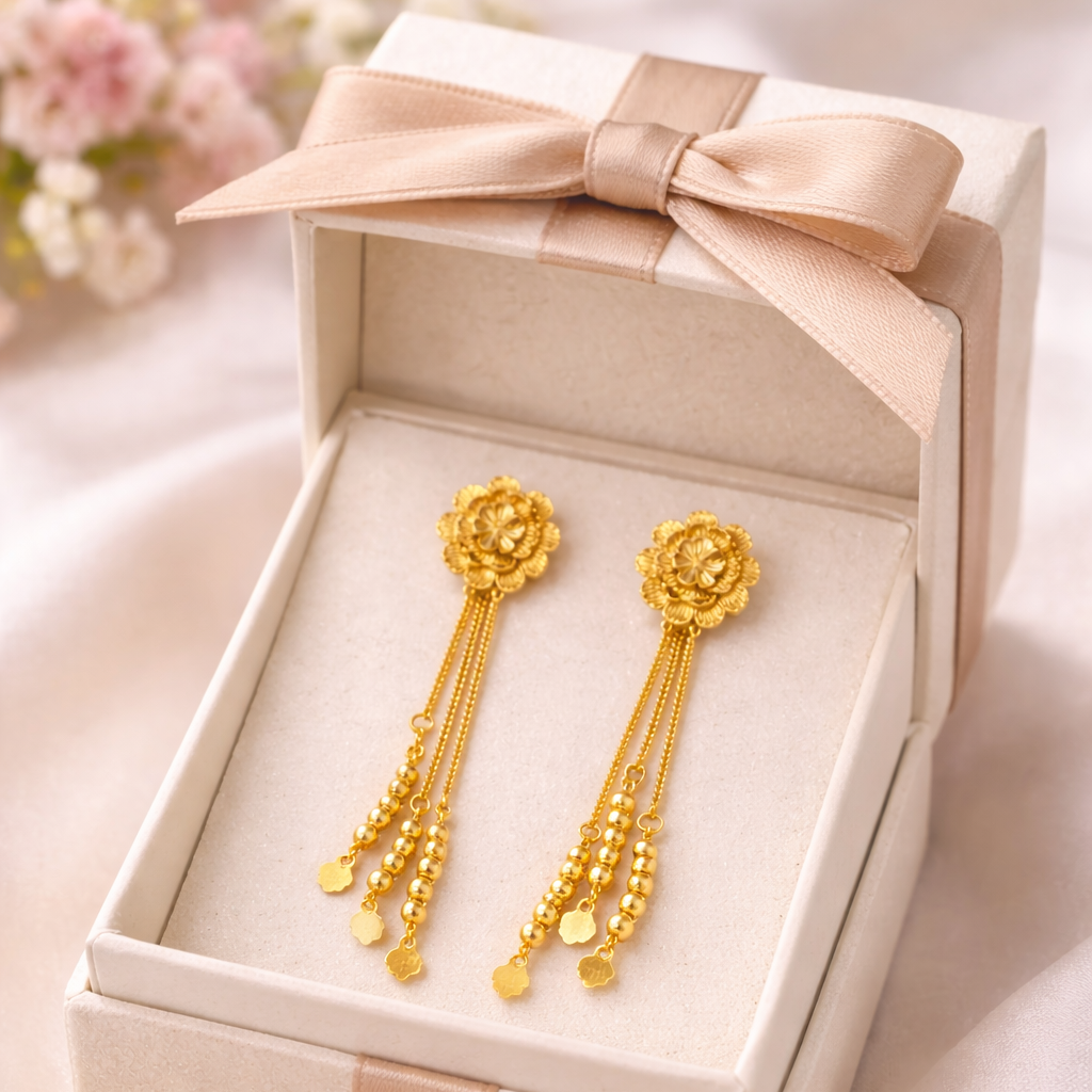Floral Chain Tassel Gold-Tone Drop Earrings