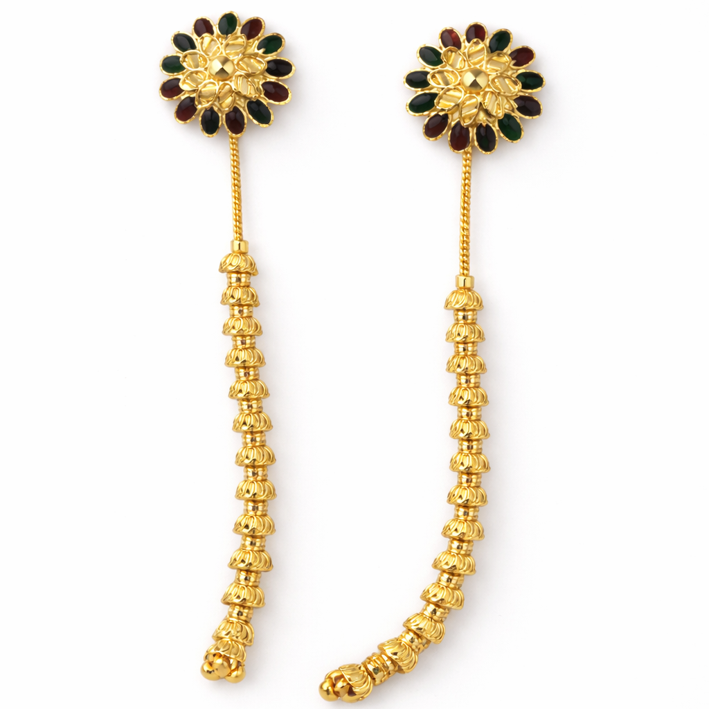 Multicolour Floral Bead Long Drop Gold-Tone Earrings