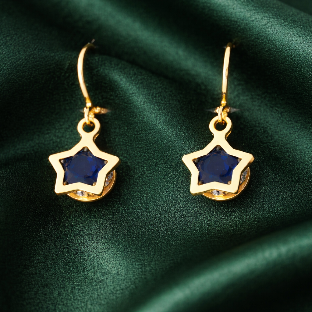 Star Blue Stone Gold-Tone Drop Earrings