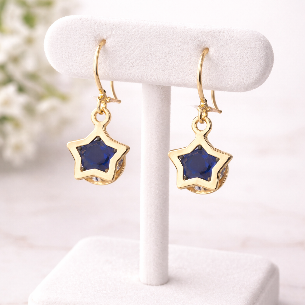 Star Blue Stone Gold-Tone Drop Earrings