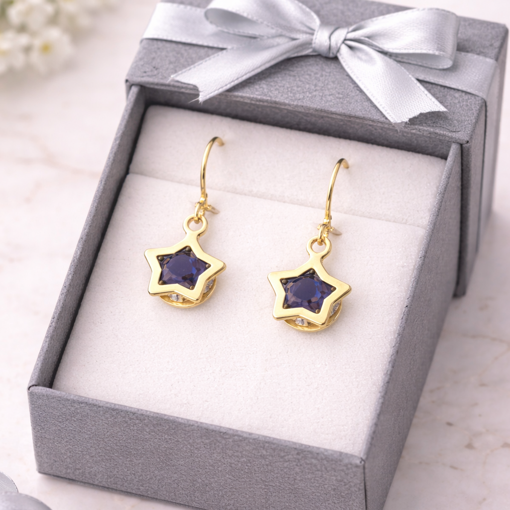 Star Blue Stone Gold-Tone Drop Earrings