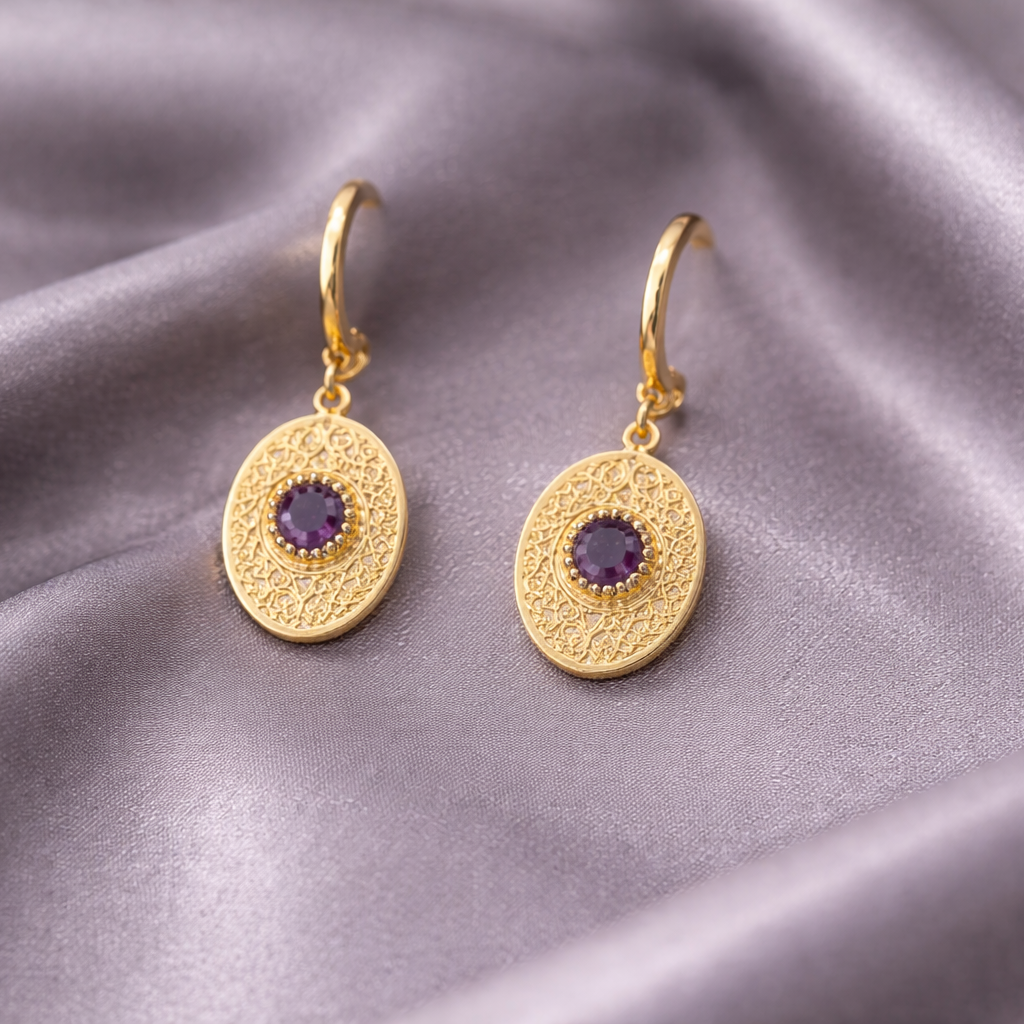 Vintage Oval Stone Gold-Tone Drop Earrings