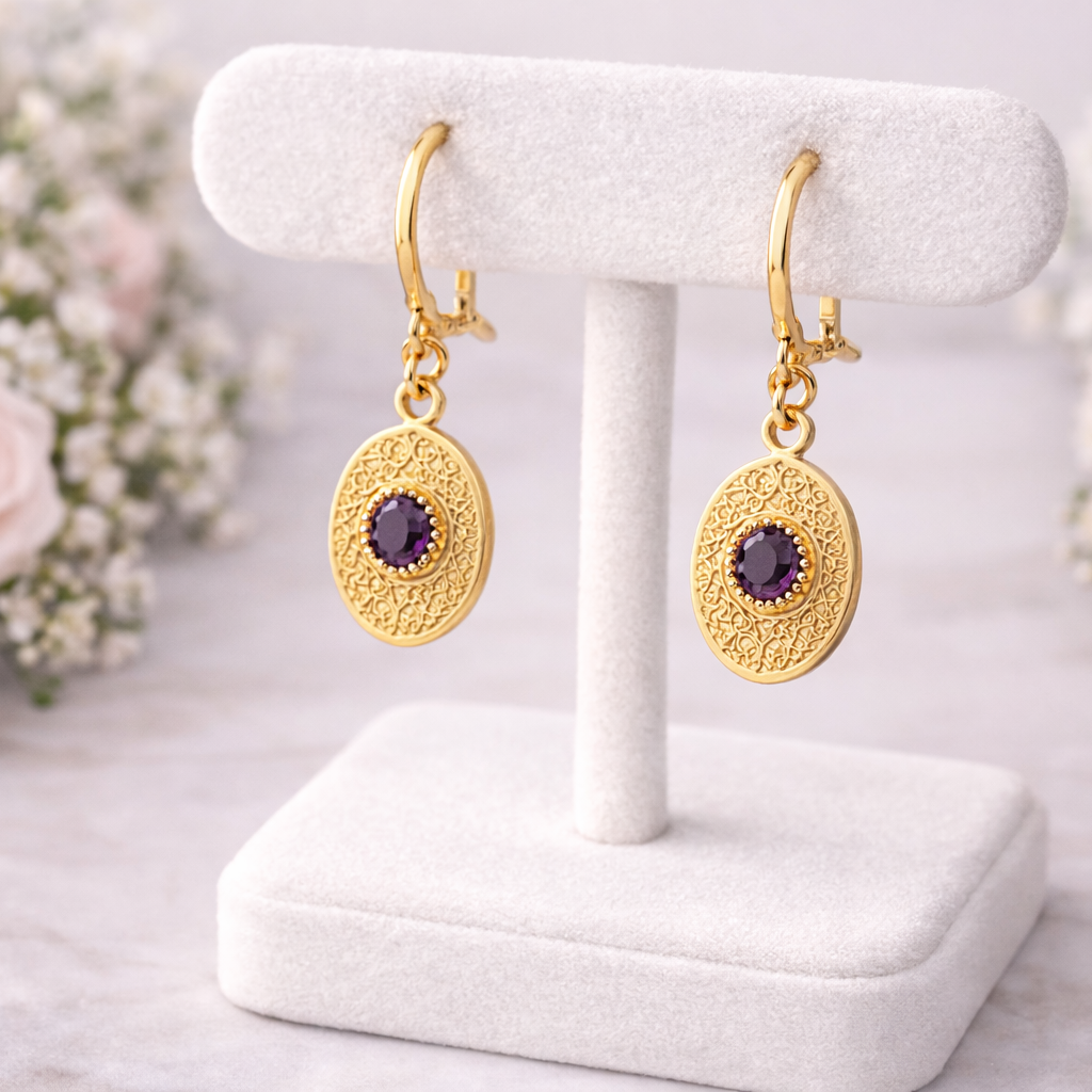 Vintage Oval Stone Gold-Tone Drop Earrings
