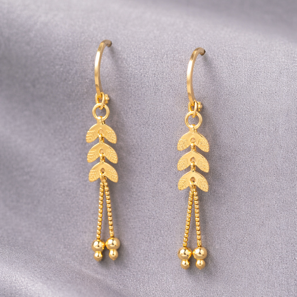 Delicate Leaf Chain Drop Gold-Tone Earrings