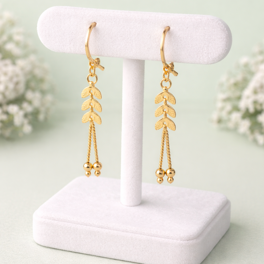 Delicate Leaf Chain Drop Gold-Tone Earrings