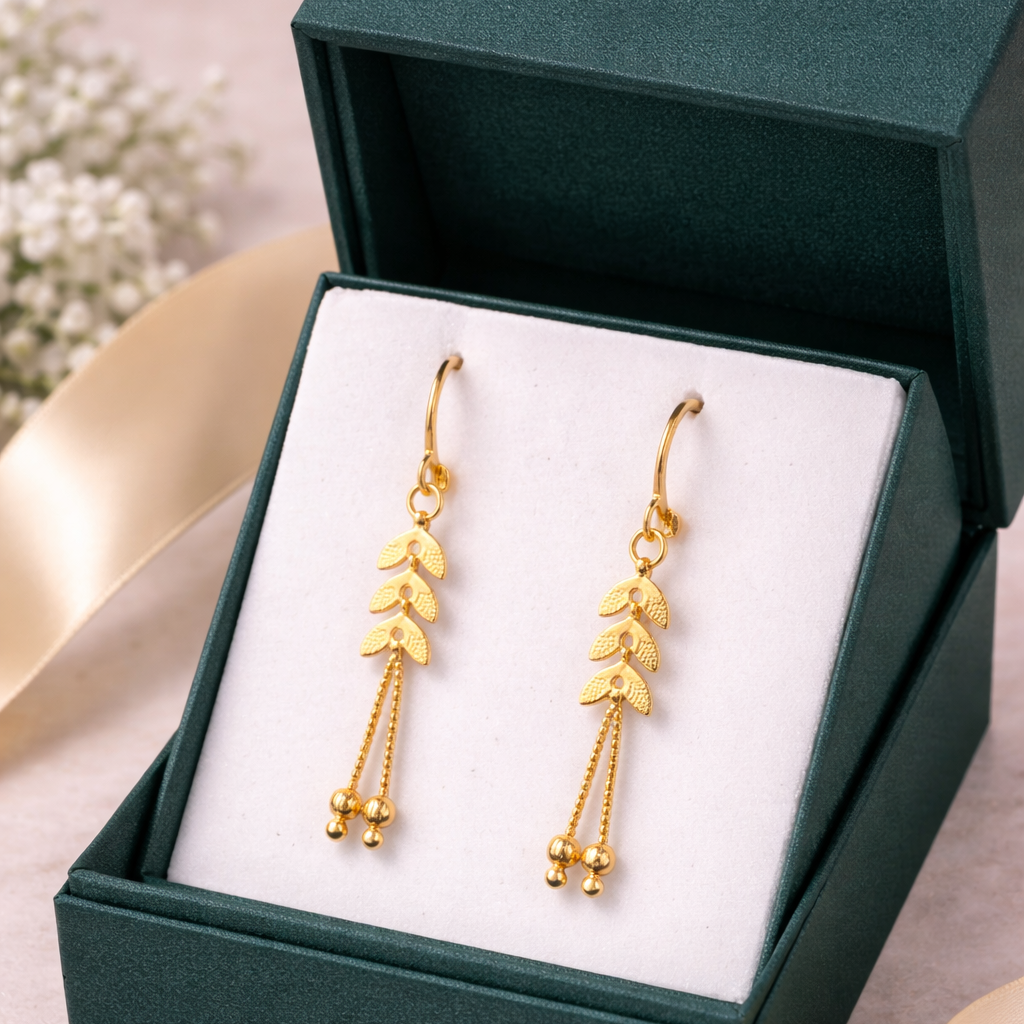 Delicate Leaf Chain Drop Gold-Tone Earrings