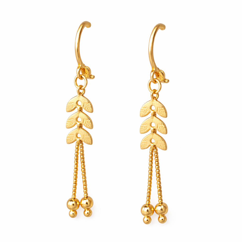 Delicate Leaf Chain Drop Gold-Tone Earrings