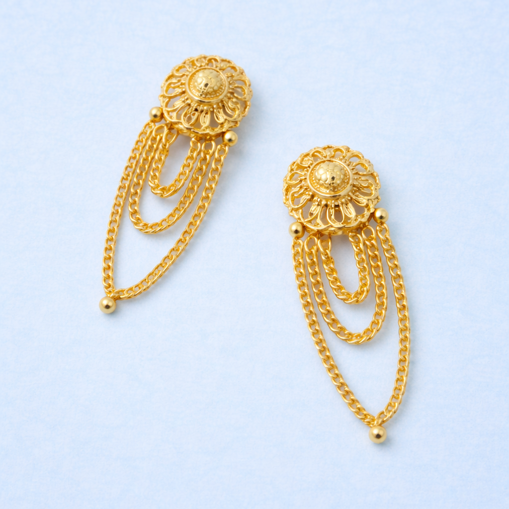 Floral Medallion Chain Drop Gold-Tone Earrings