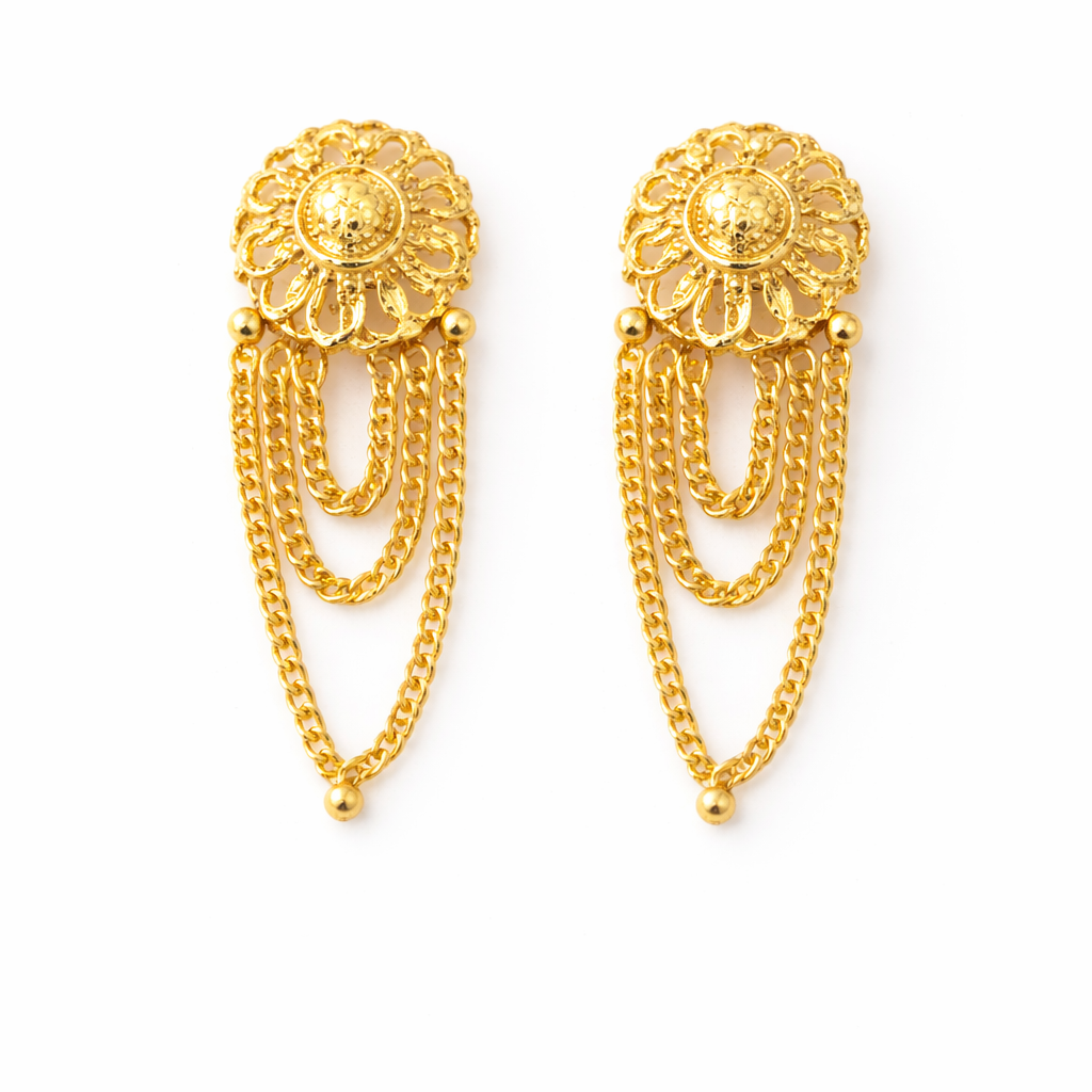 Floral Medallion Chain Drop Gold-Tone Earrings