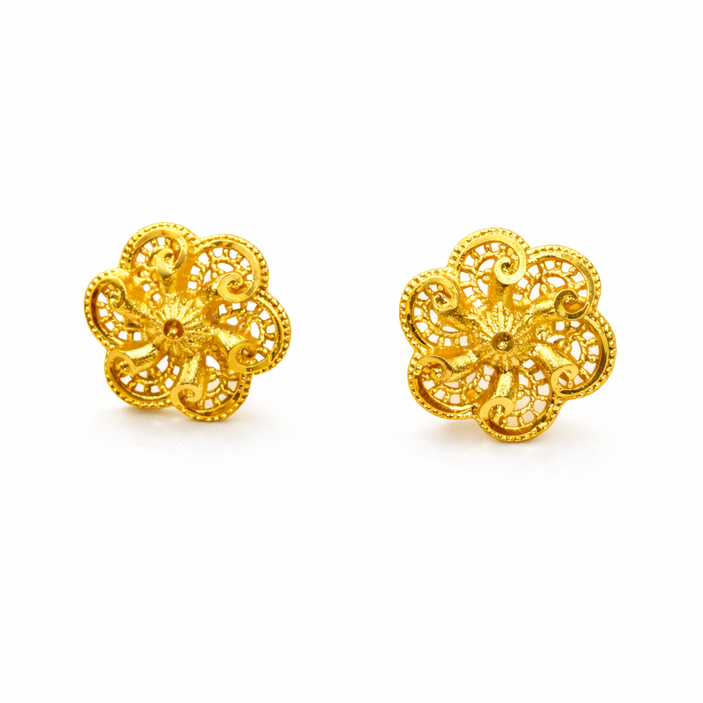 Elegant Floral Filigree Gold-Tone Stud Earrings