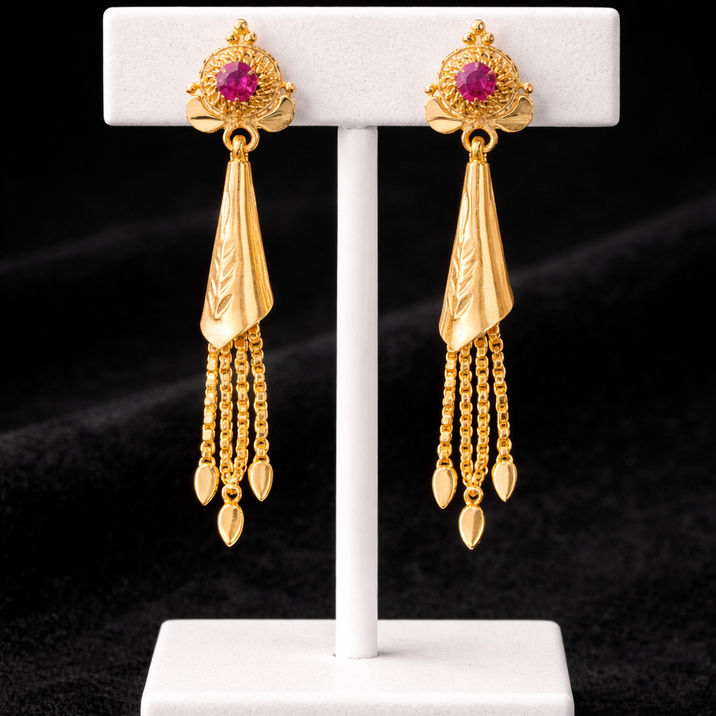 Ruby Accent Tassel Gold-Tone Drop Earrings
