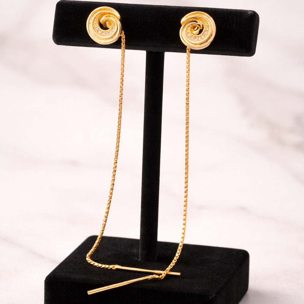 Spiral Crystal Chain Threader Gold-Tone Earrings