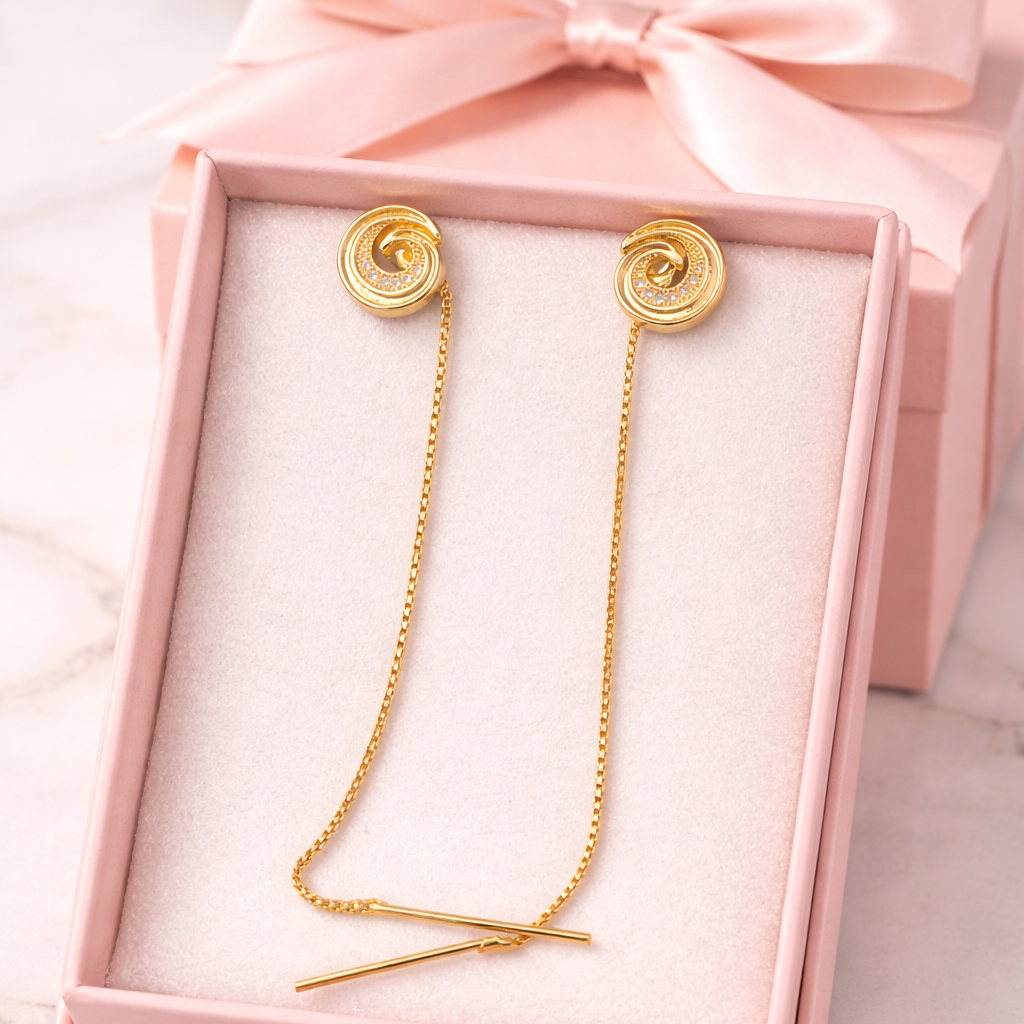 Spiral Crystal Chain Threader Gold-Tone Earrings