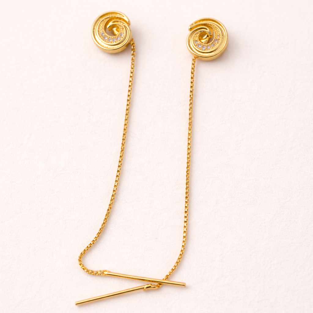 Spiral Crystal Chain Threader Gold-Tone Earrings