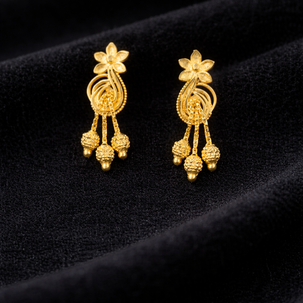 Floral Pearl Drop Gold-Tone Stud Earrings