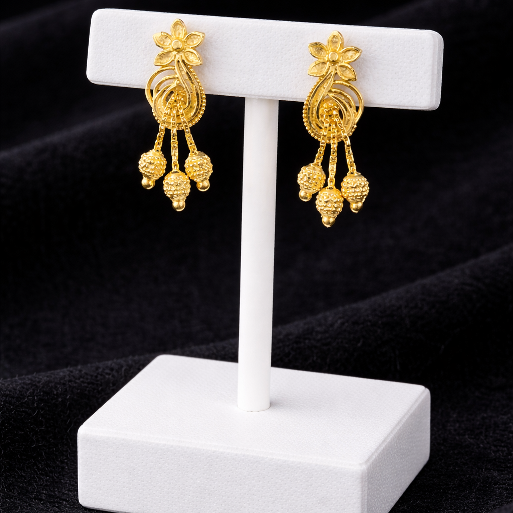 Floral Pearl Drop Gold-Tone Stud Earrings