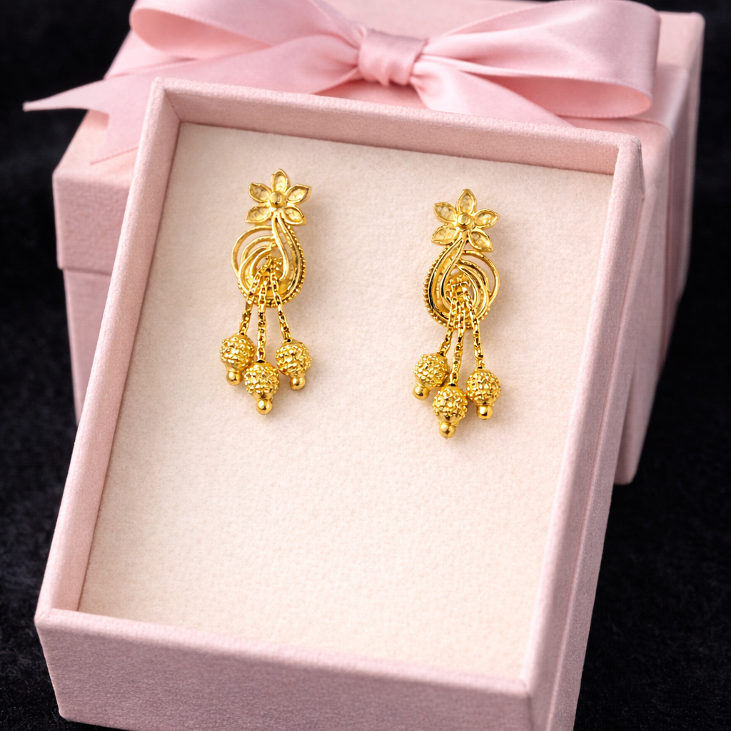 Floral Pearl Drop Gold-Tone Stud Earrings