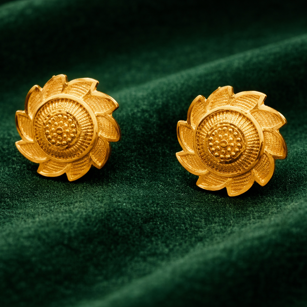 Classic Sunflower Motif Gold-Tone Stud Earrings