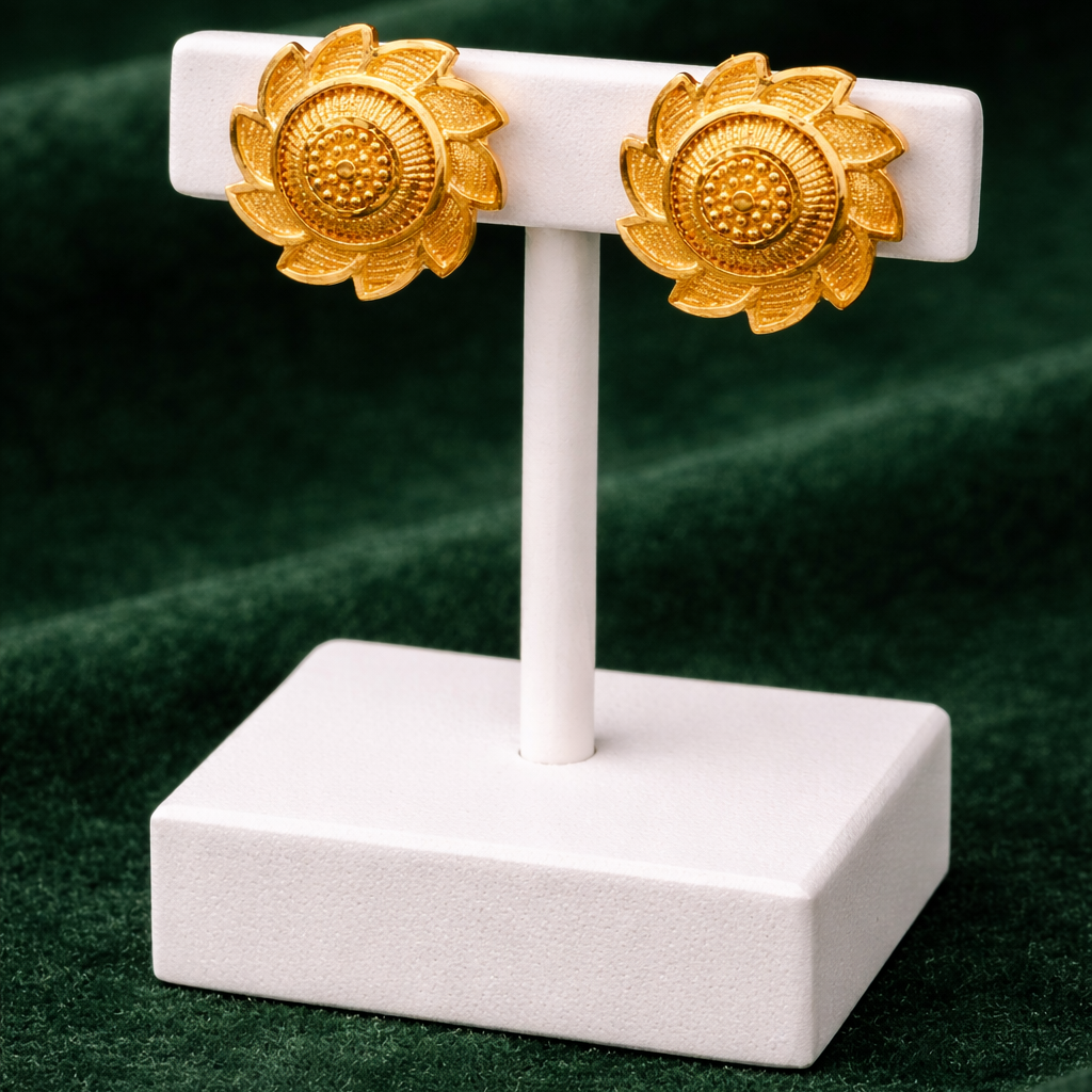 Classic Sunflower Motif Gold-Tone Stud Earrings