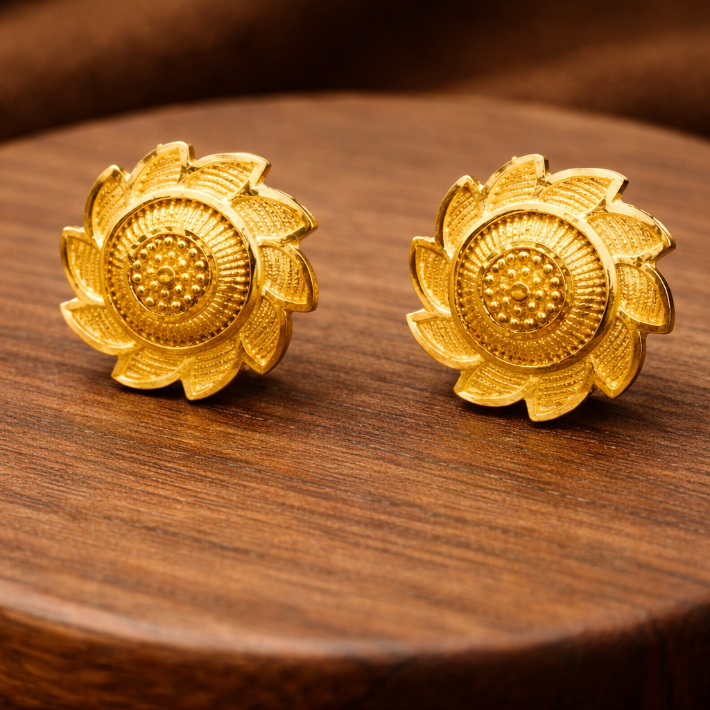 Classic Sunflower Motif Gold-Tone Stud Earrings