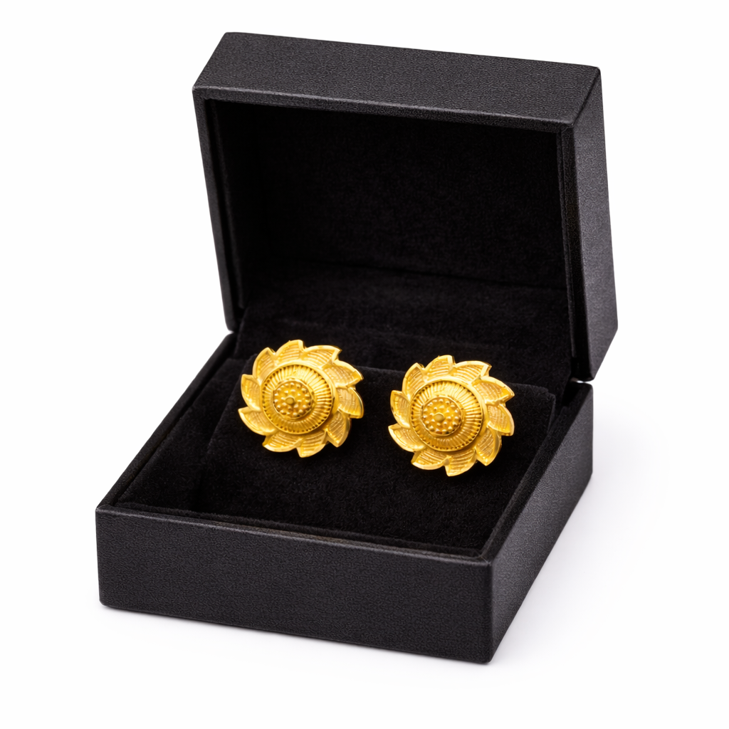 Classic Sunflower Motif Gold-Tone Stud Earrings
