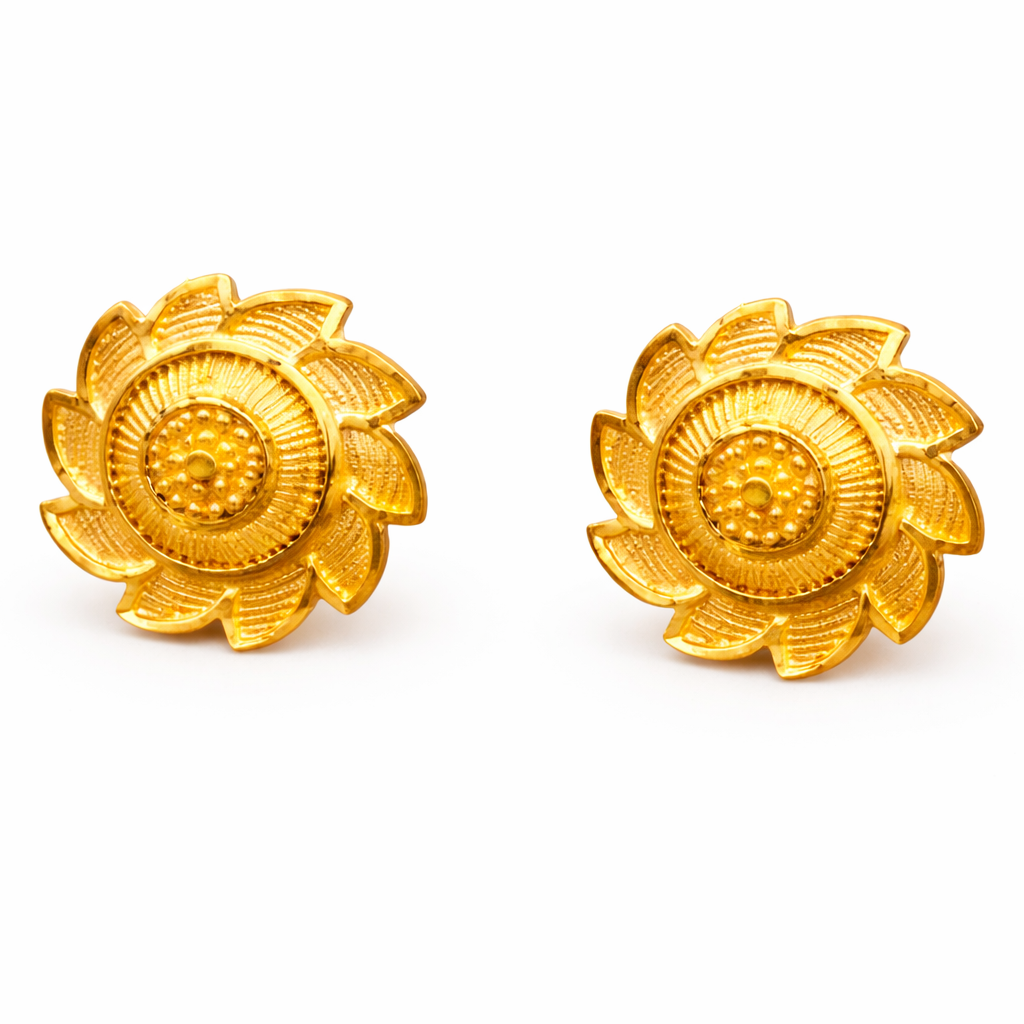Classic Sunflower Motif Gold-Tone Stud Earrings