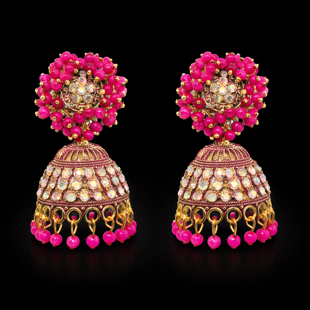 Royal Pink Beaded Kundan Jhumka