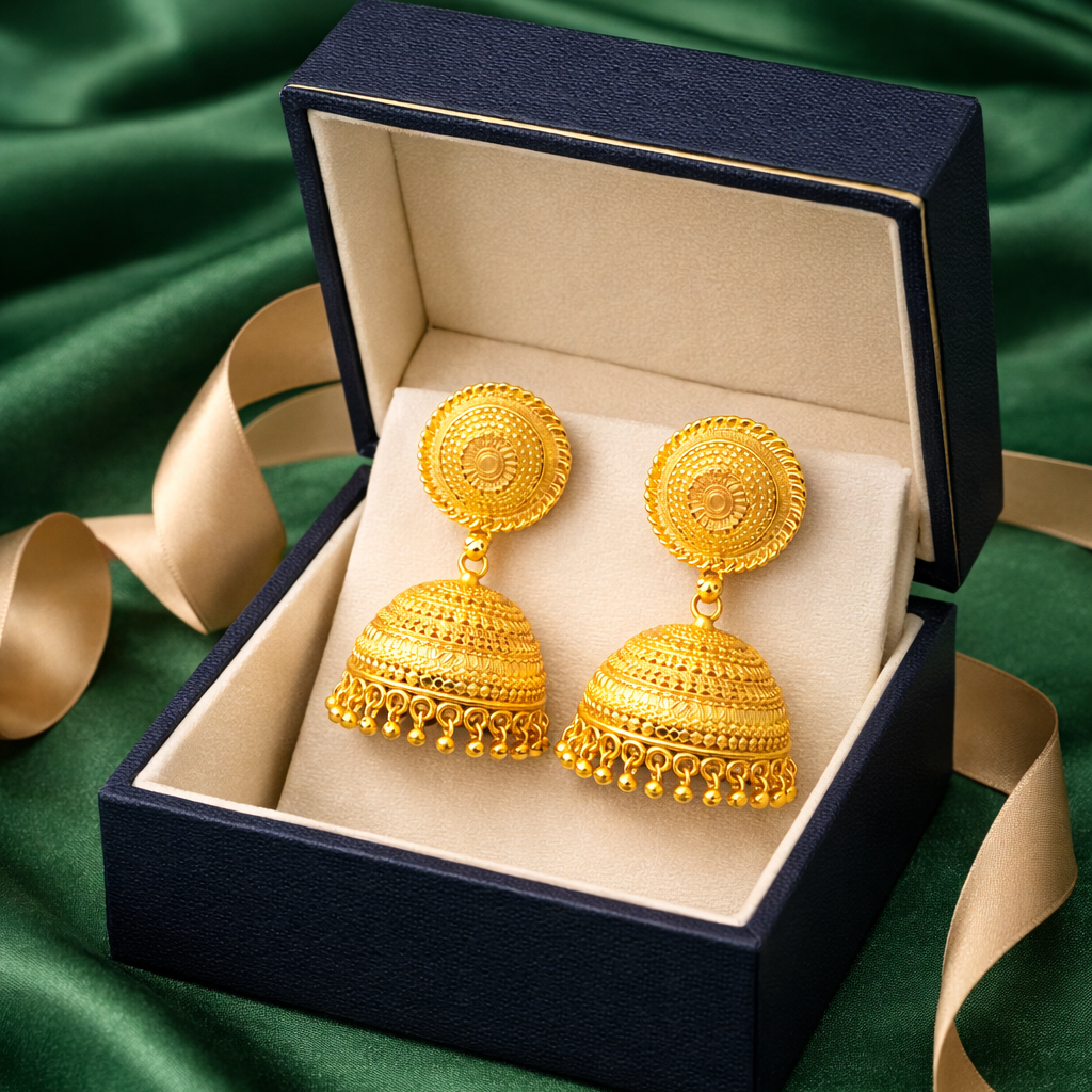 Traditional Gold-Tone Dome Jhumka Earrings