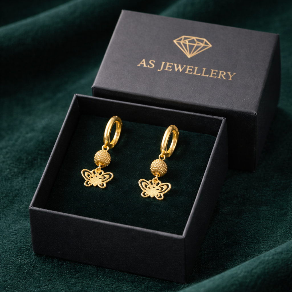 Elegant Gold-Tone Butterfly Drop Earrings