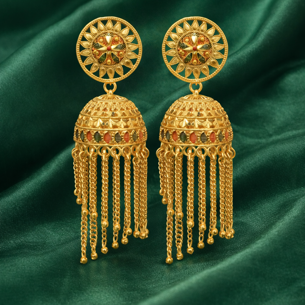 Traditional Gold-Tone Jhumka Tassel Earrings