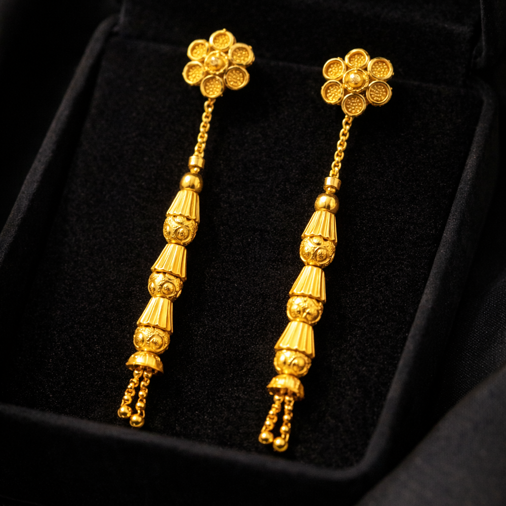 Classic Floral Long Drop Earrings