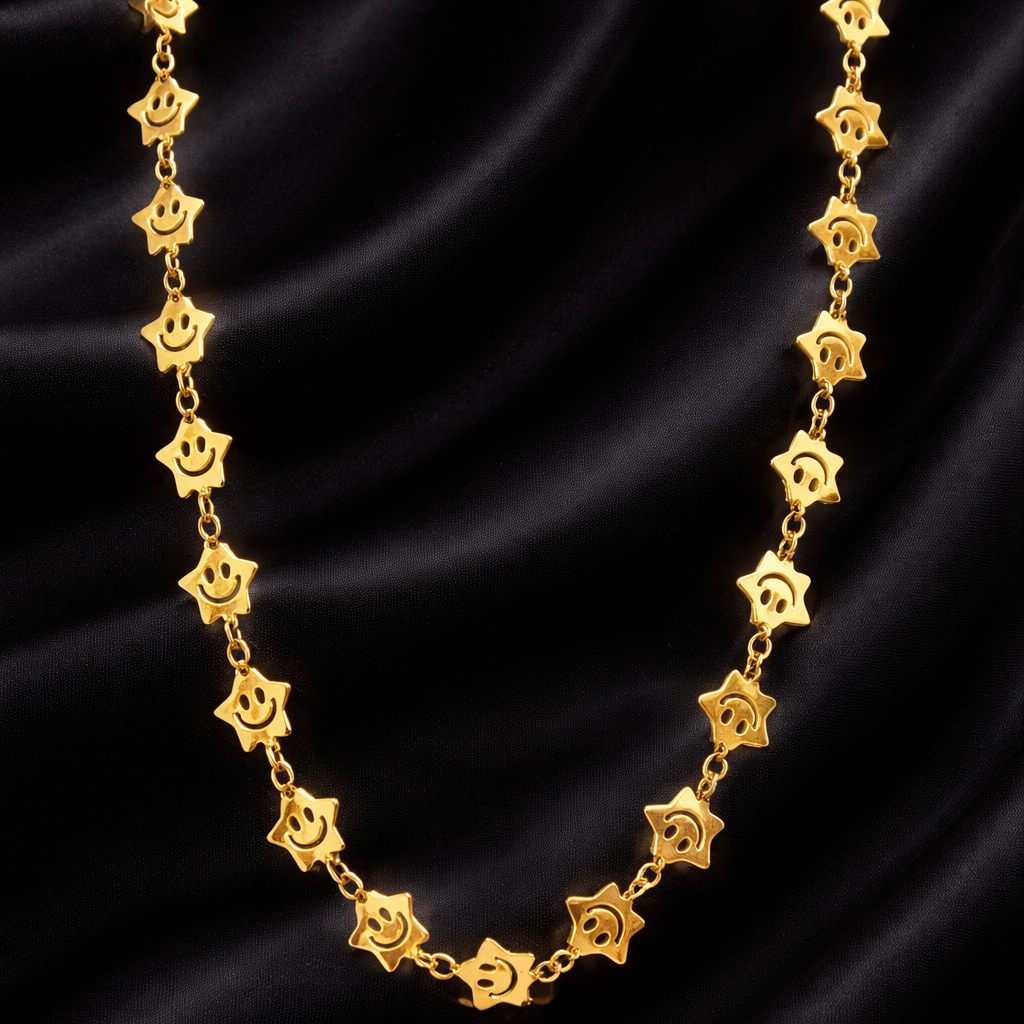 Gold-Tone Smiley Star Charm Chain