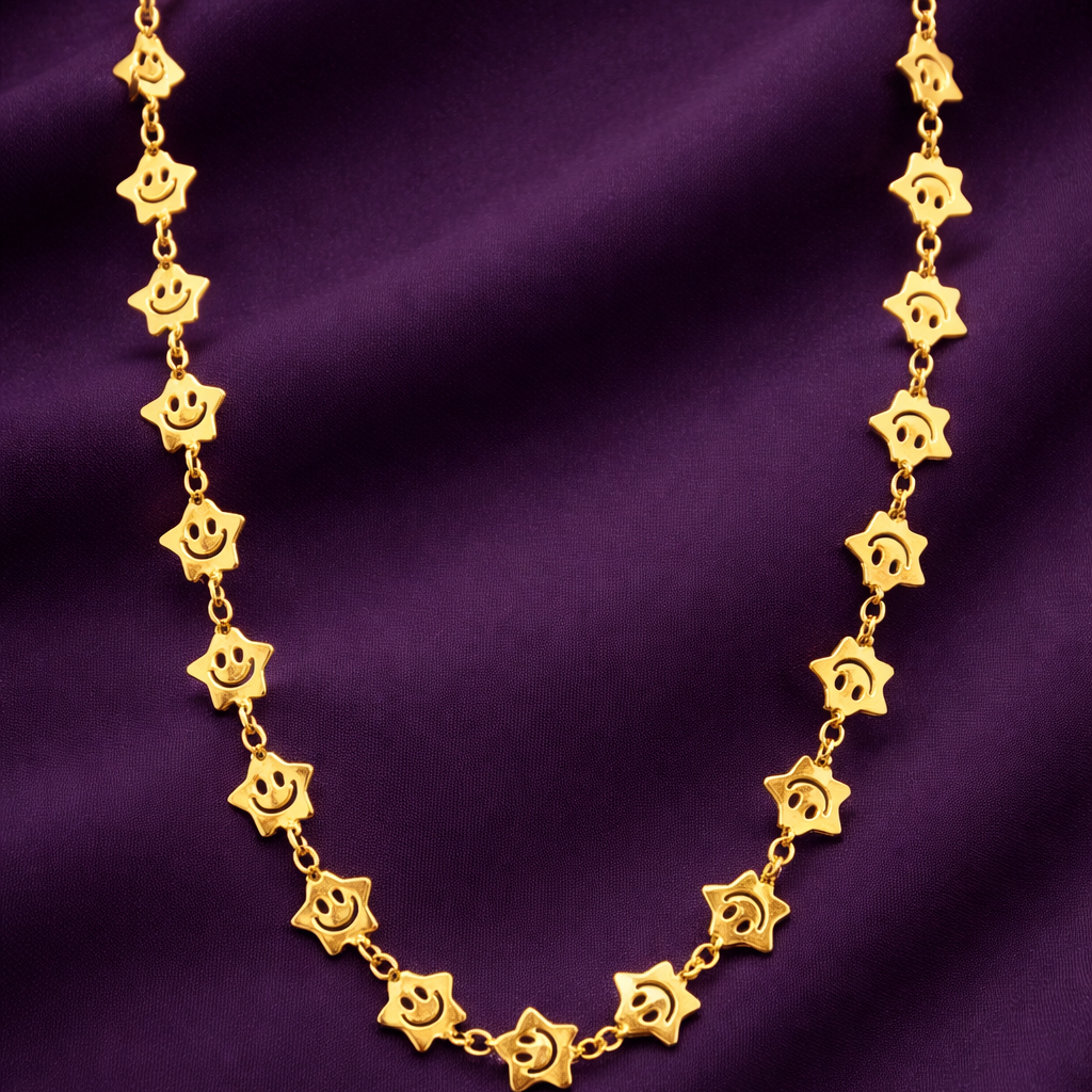 Gold-Tone Smiley Star Charm Chain