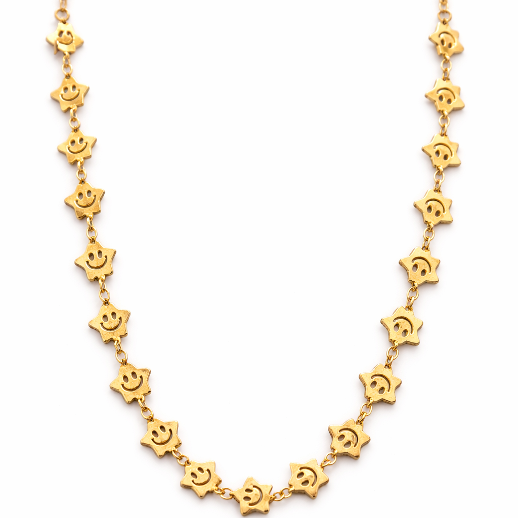 Gold-Tone Smiley Star Charm Chain