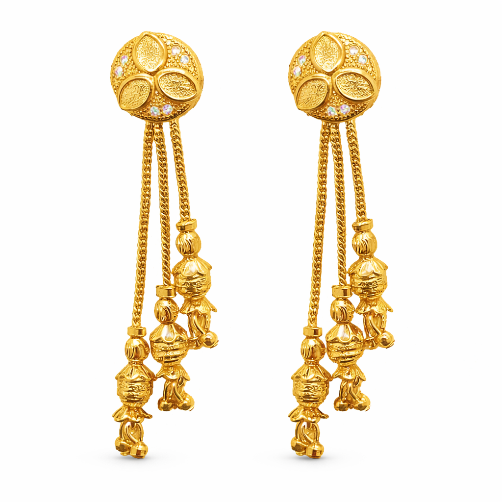 Classic Temple Style Long Drop Gold-Tone Earrings