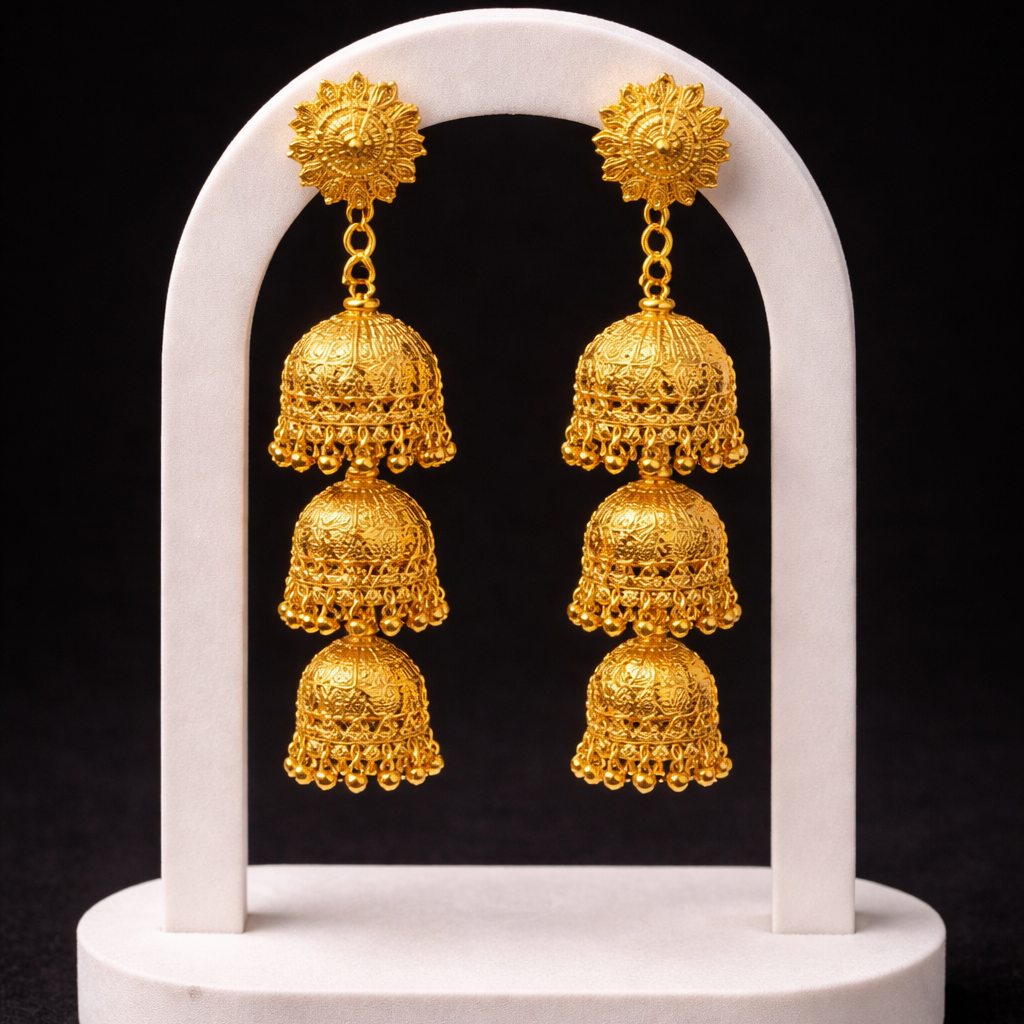 Royal Triple Jhumka Gold-Tone