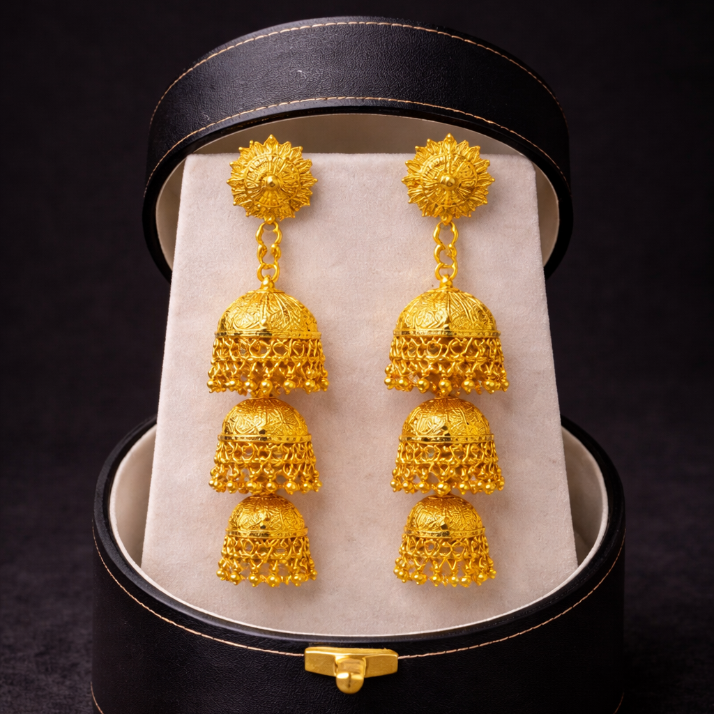 Royal Triple Jhumka Gold-Tone