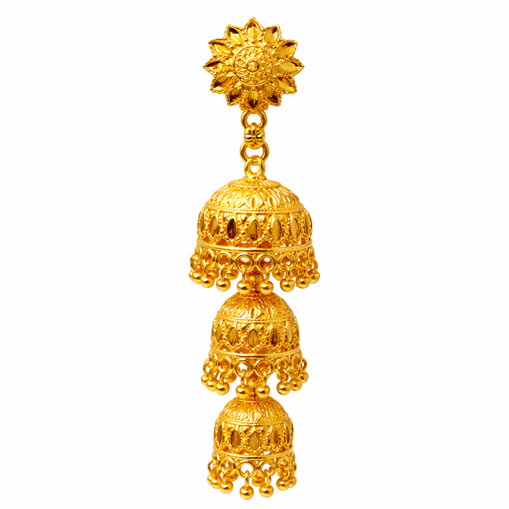 Royal Triple Jhumka Gold-Tone