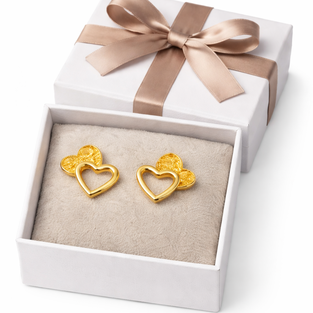 Minimal Heart Stud Gold-Tone Earrings