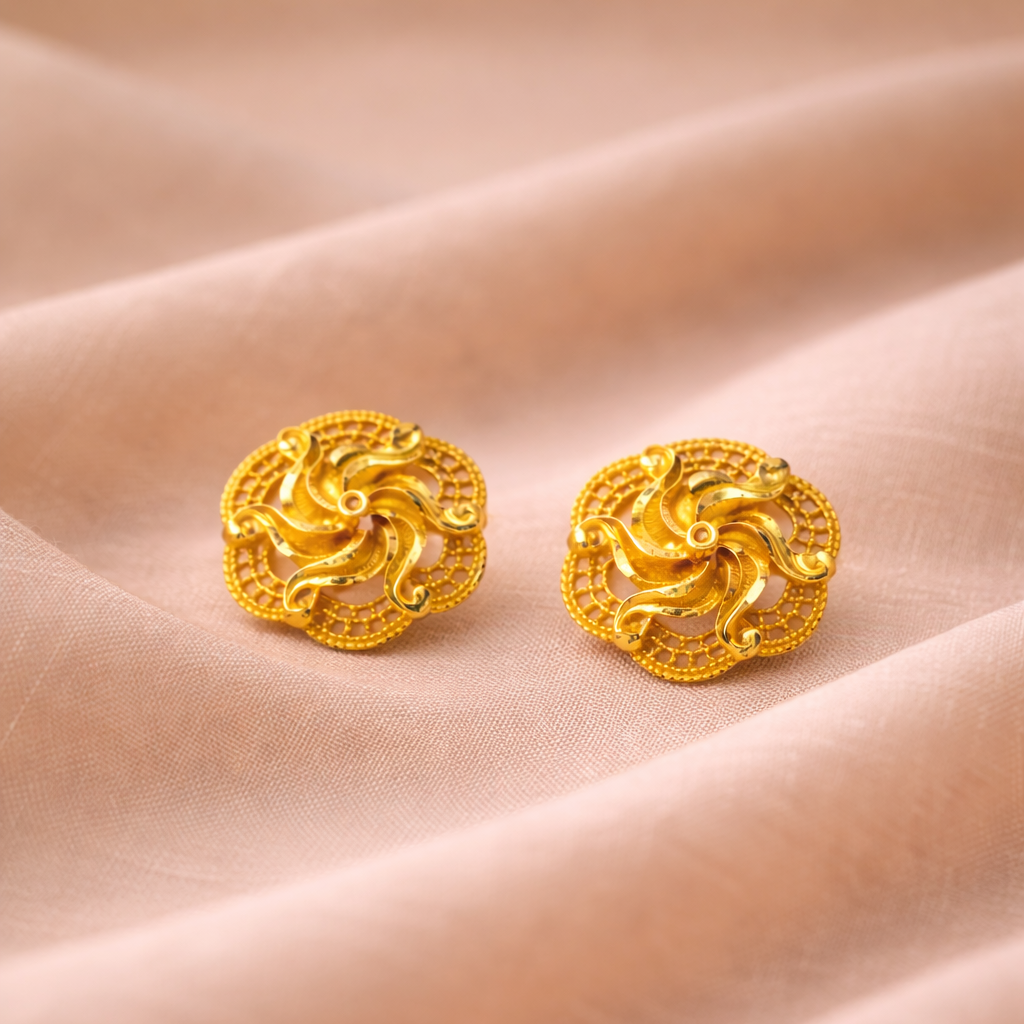 Spiral Bloom Filigree Gold-Tone Stud Earrings