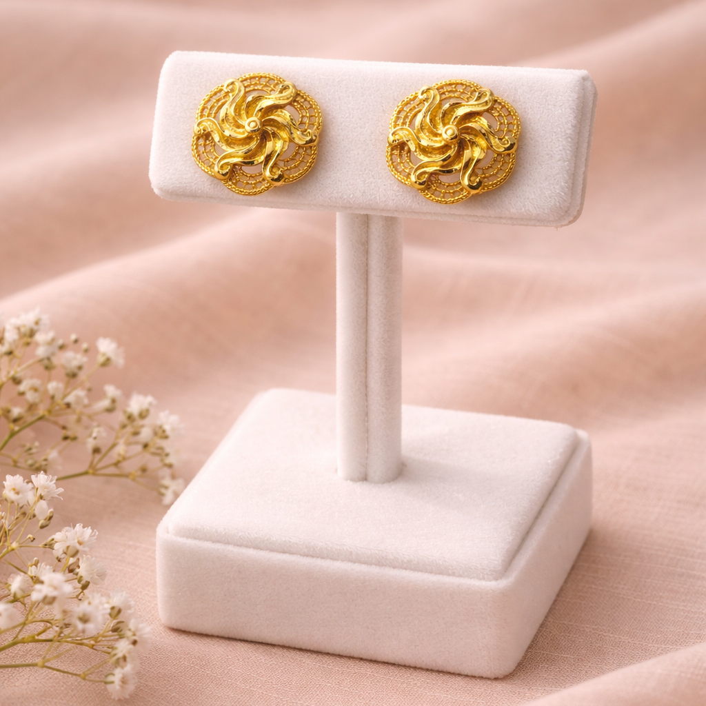 Spiral Bloom Filigree Gold-Tone Stud Earrings