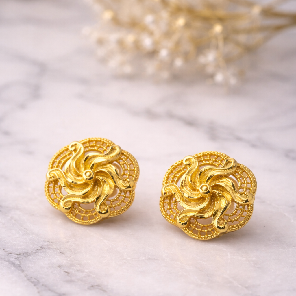 Spiral Bloom Filigree Gold-Tone Stud Earrings